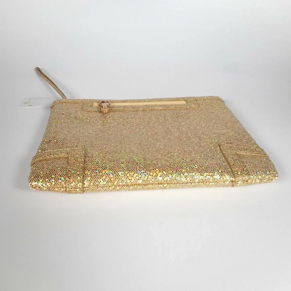 NWT Ava Rose Gold Opalescent Evening Square Clutch Bag Bling Glam Prom